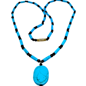 Monkvilla Elegant Faux Turquoise Necklace with Black Bead Spacers