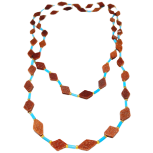 Monkvilla Elegant Sand Stone Necklace with Sky Blue and Yellow Spacers