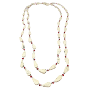 Monkvilla Dainty Faux Howlite Necklace with Crystal and Red Spacers