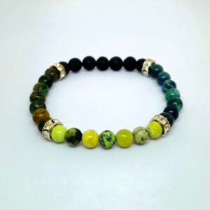 Chrysoprase, Turquoise, Azurite, and Lava Beads Bracelets